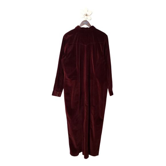EDDIE BAUER (Tall) Velvet Snap Button Western Shirt Dress Wine Nightgown - Picture 8 of 9